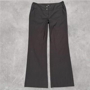 Low rise, bootcut, dark grey trousers